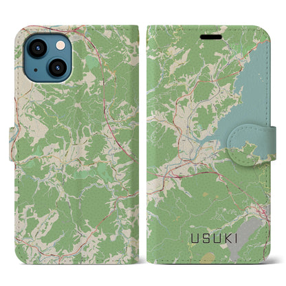 【臼杵（大分県）】地図柄iPhoneケース（手帳タイプ）ナチュラル・iPhone 13 用