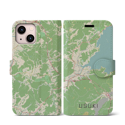 【臼杵（大分県）】地図柄iPhoneケース（手帳タイプ）ナチュラル・iPhone 13 mini 用