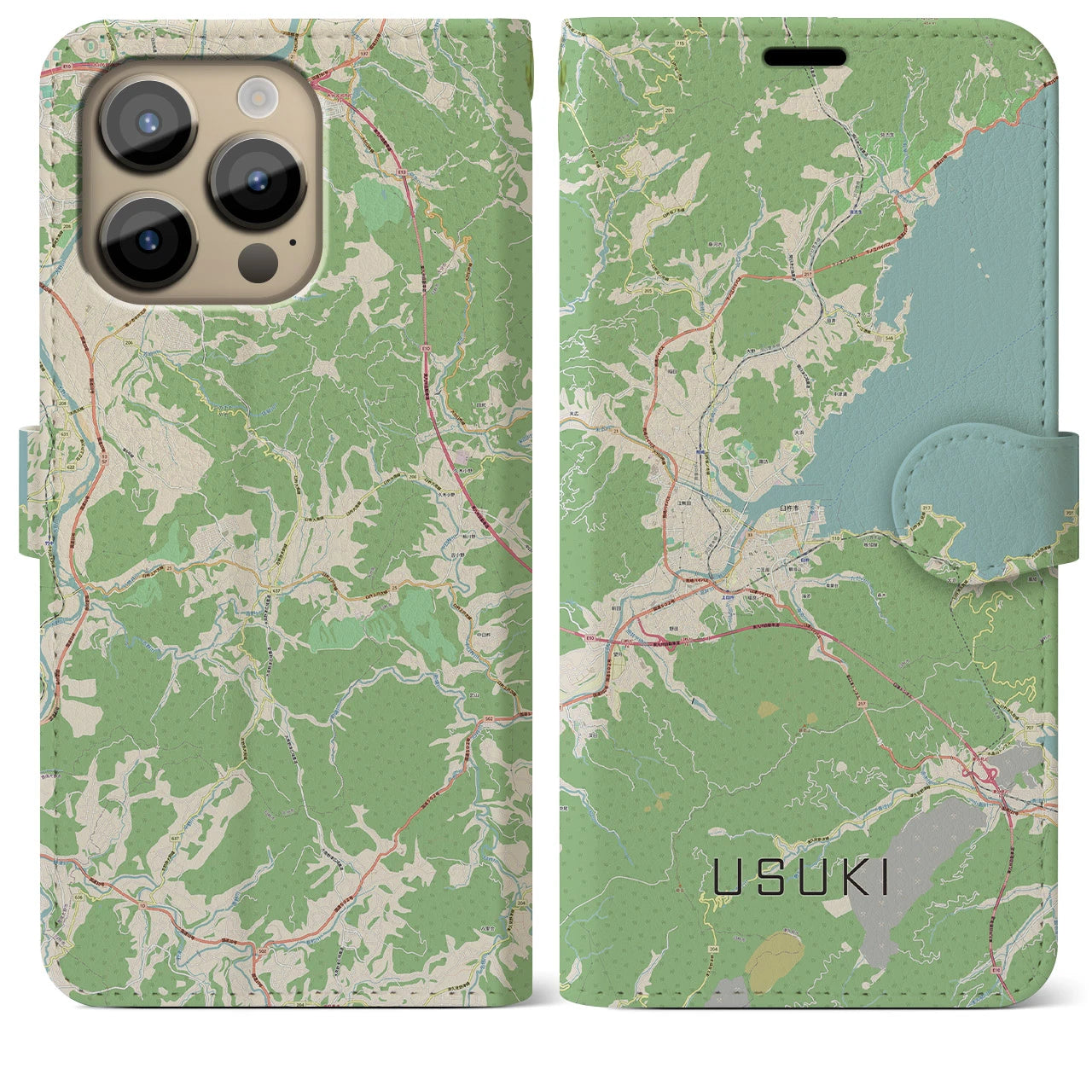 【臼杵】地図柄iPhoneケース（手帳両面タイプ・ナチュラル）iPhone 14 Pro Max 用