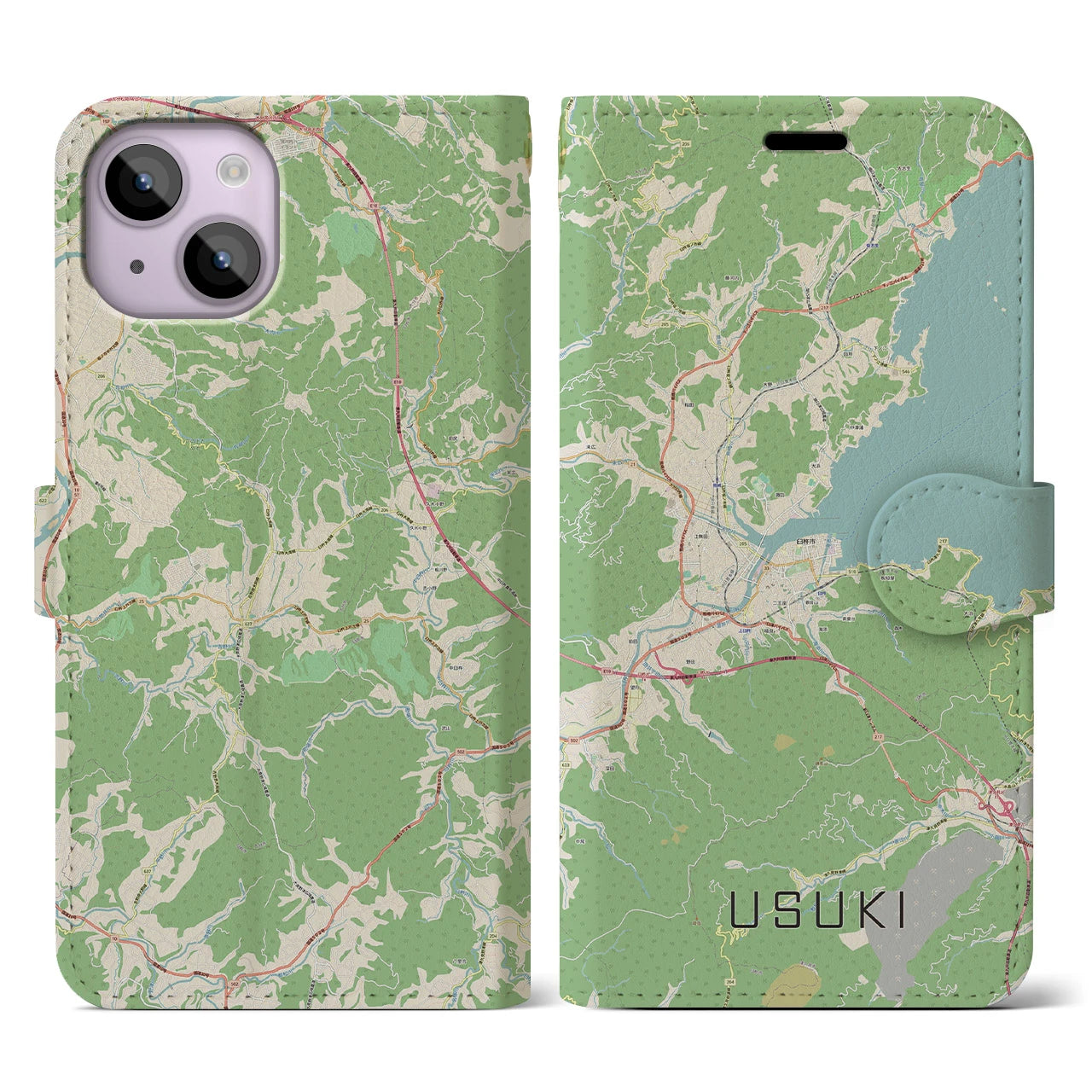 【臼杵】地図柄iPhoneケース（手帳両面タイプ・ナチュラル）iPhone 14 用