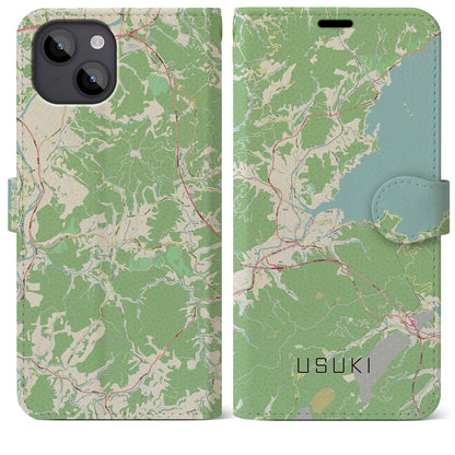【臼杵（大分県）】地図柄iPhoneケース（手帳タイプ）ナチュラル・iPhone 14 Plus 用