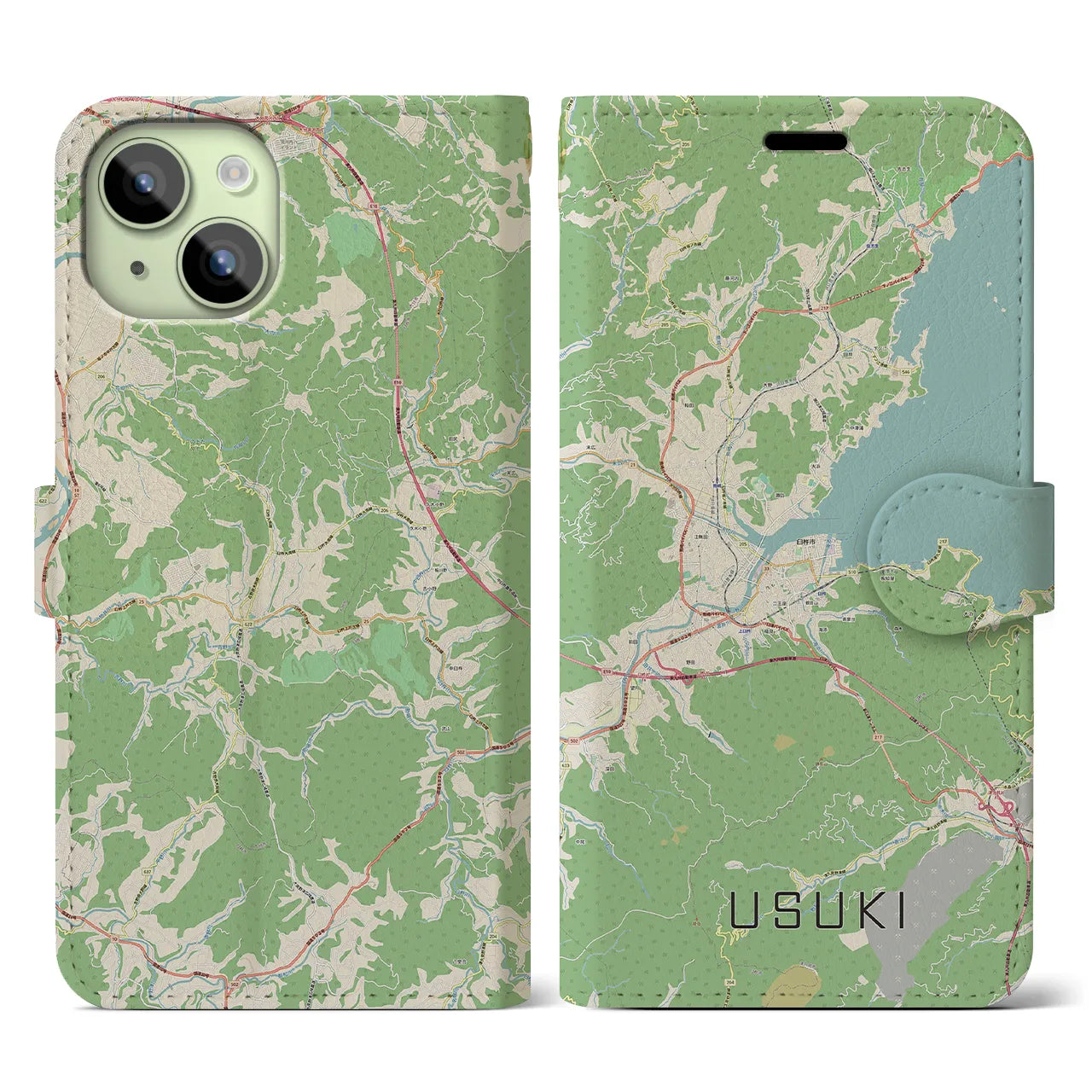 【臼杵】地図柄iPhoneケース（手帳両面タイプ・ナチュラル）iPhone 15 用