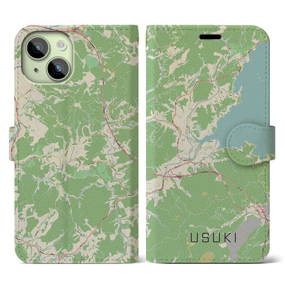【臼杵（大分県）】地図柄iPhoneケース（手帳タイプ）ナチュラル・iPhone 15 用