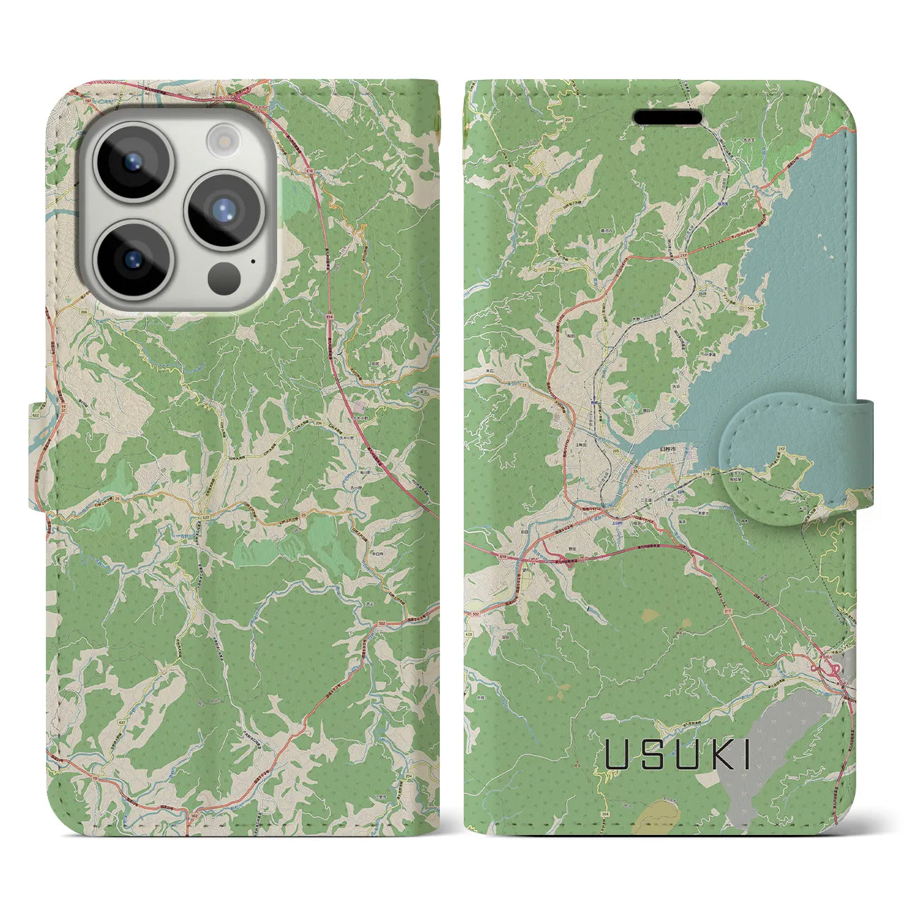 【臼杵】地図柄iPhoneケース（手帳両面タイプ・ナチュラル）iPhone 15 Pro 用