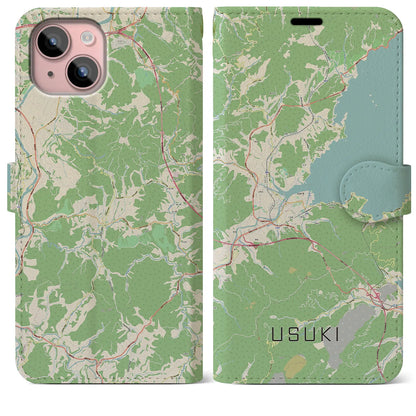 【臼杵（大分県）】地図柄iPhoneケース（手帳タイプ）ナチュラル・iPhone 15 Plus 用