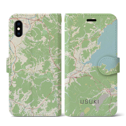 【臼杵（大分県）】地図柄iPhoneケース（手帳タイプ）ナチュラル・iPhone XS / X 用