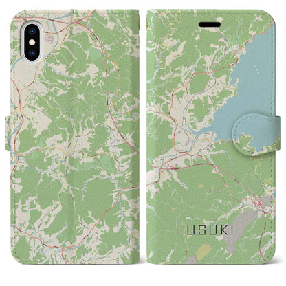 【臼杵（大分県）】地図柄iPhoneケース（手帳タイプ）ナチュラル・iPhone XS Max 用