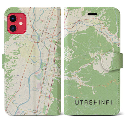 【歌志内】地図柄iPhoneケース（手帳両面タイプ・ナチュラル）iPhone 11 用