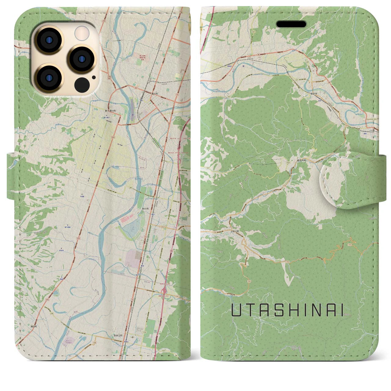 【歌志内】地図柄iPhoneケース（手帳両面タイプ・ナチュラル）iPhone 12 Pro Max 用