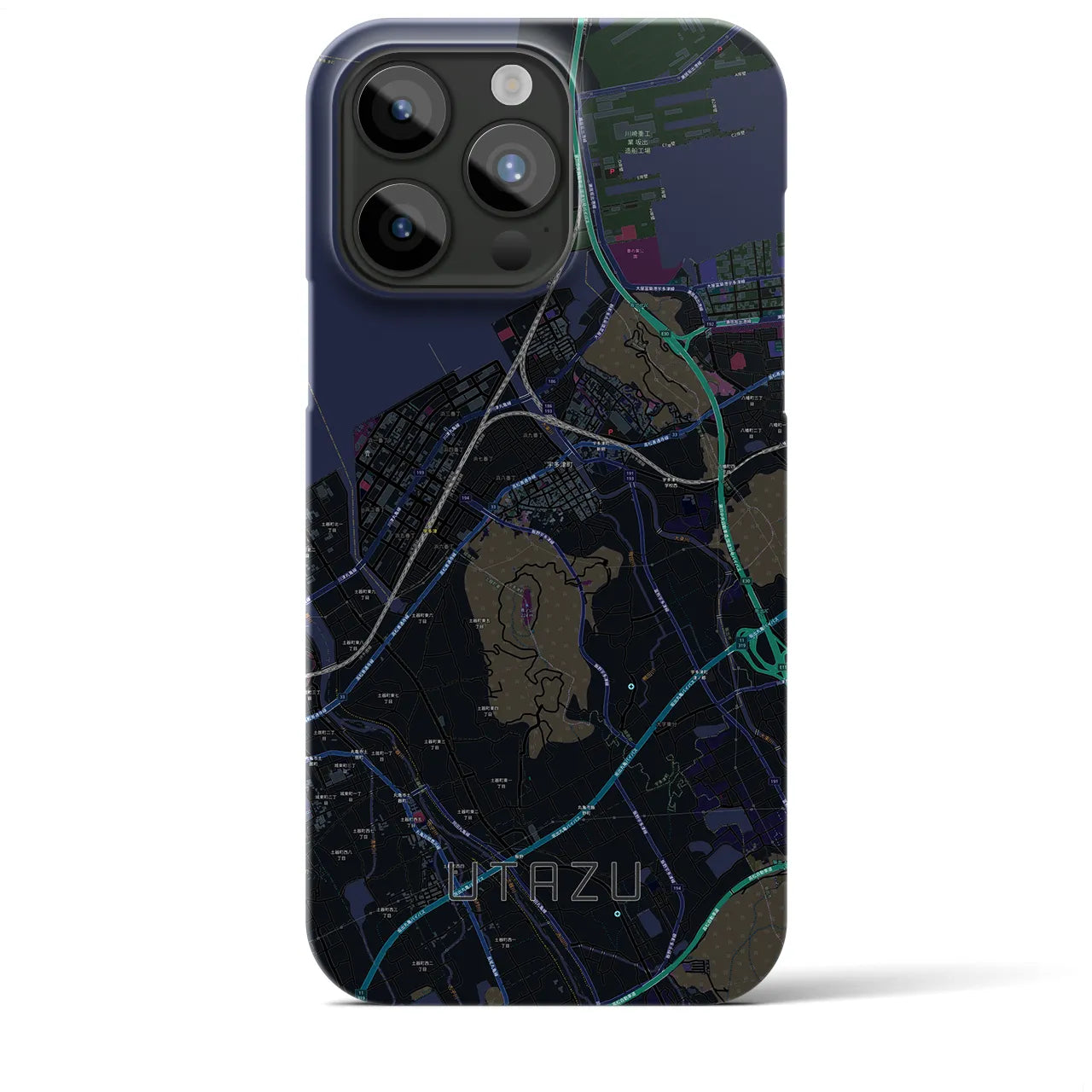 【宇多津】地図柄iPhoneケース（バックカバータイプ・ブラック）iPhone 15 Pro Max 用