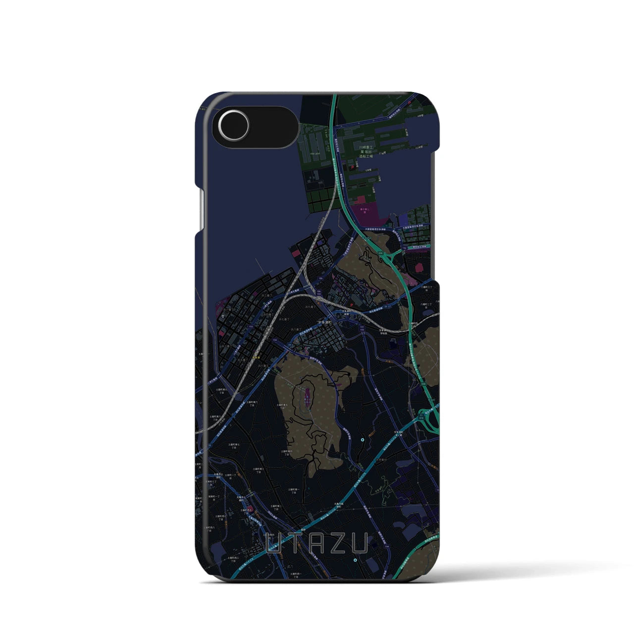 【宇多津】地図柄iPhoneケース（バックカバータイプ・ブラック）iPhone SE（第3 / 第2世代） / 8 / 7 / 6s / 6 用