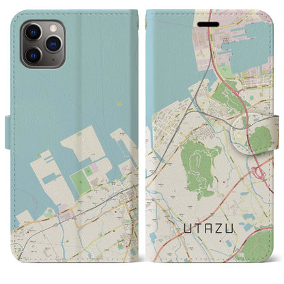 【宇多津（香川県）】地図柄iPhoneケース（手帳タイプ）ナチュラル・iPhone 11 Pro Max 用