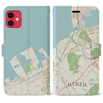 【宇多津（香川県）】地図柄iPhoneケース（手帳タイプ）ナチュラル・iPhone 11 用