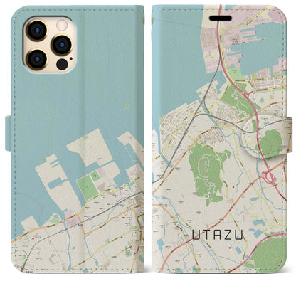 【宇多津（香川県）】地図柄iPhoneケース（手帳タイプ）ナチュラル・iPhone 12 Pro Max 用