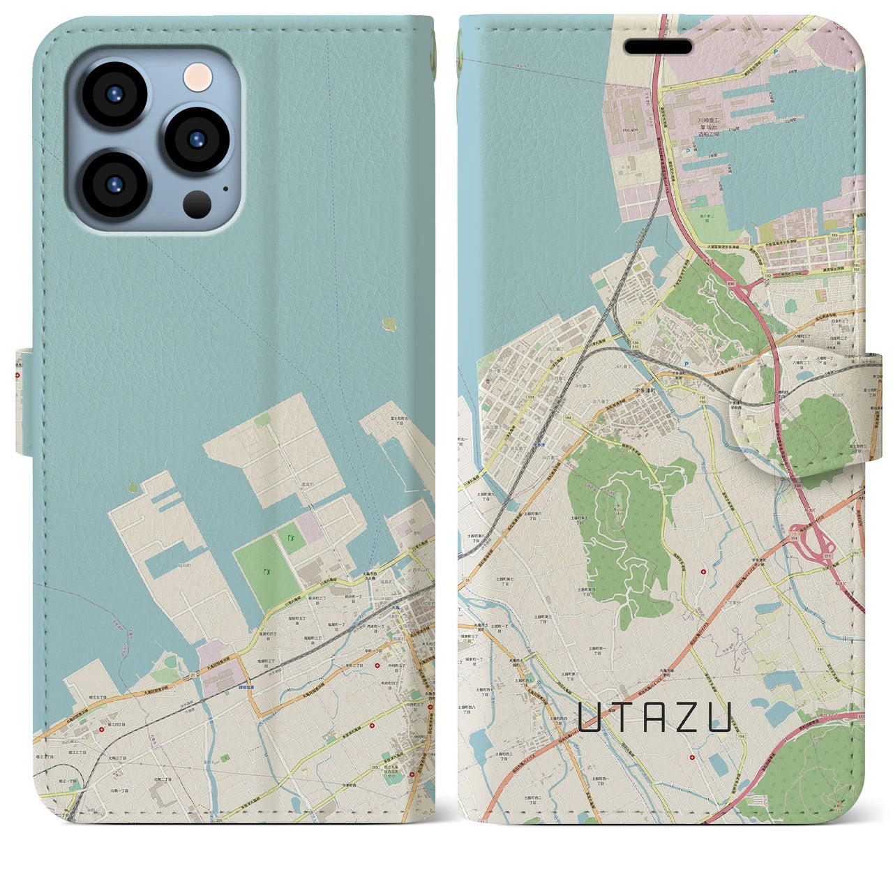 【宇多津】地図柄iPhoneケース（手帳両面タイプ・ナチュラル）iPhone 13 Pro Max 用