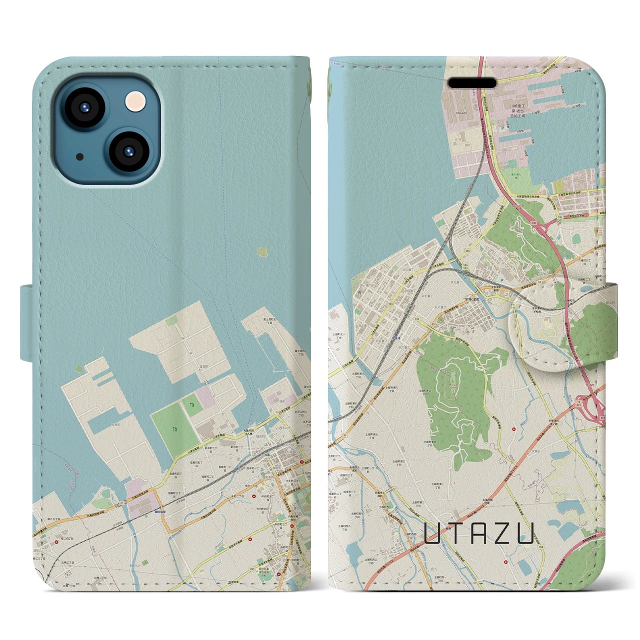 【宇多津】地図柄iPhoneケース（手帳両面タイプ・ナチュラル）iPhone 13 Pro 用