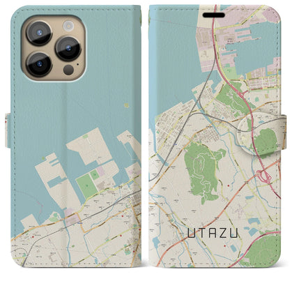 【宇多津（香川県）】地図柄iPhoneケース（手帳タイプ）ナチュラル・iPhone 14 Pro Max 用