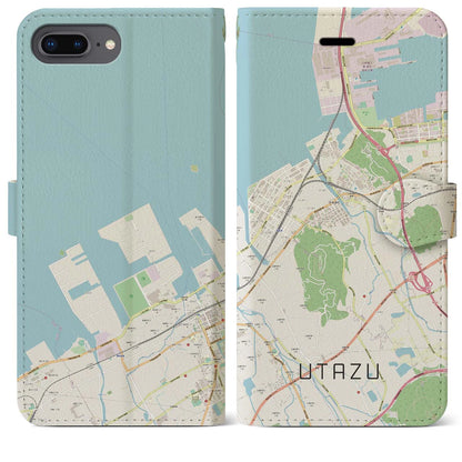 【宇多津（香川県）】地図柄iPhoneケース（手帳タイプ）ナチュラル・iPhone 8Plus /7Plus / 6sPlus / 6Plus 用