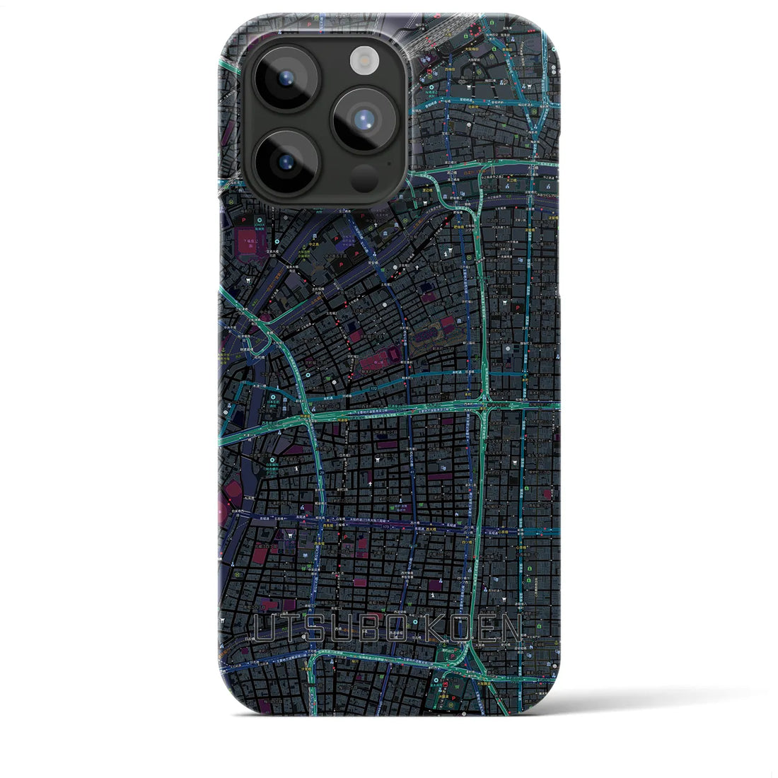 【靱公園】地図柄iPhoneケース（バックカバータイプ・ブラック）iPhone 15 Pro Max 用