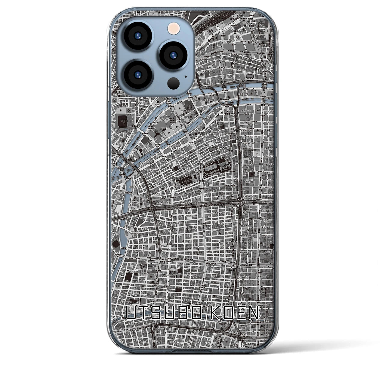 【靱公園】地図柄iPhoneケース（クリアタイプ・モノトーン）iPhone 13 Pro Max 用