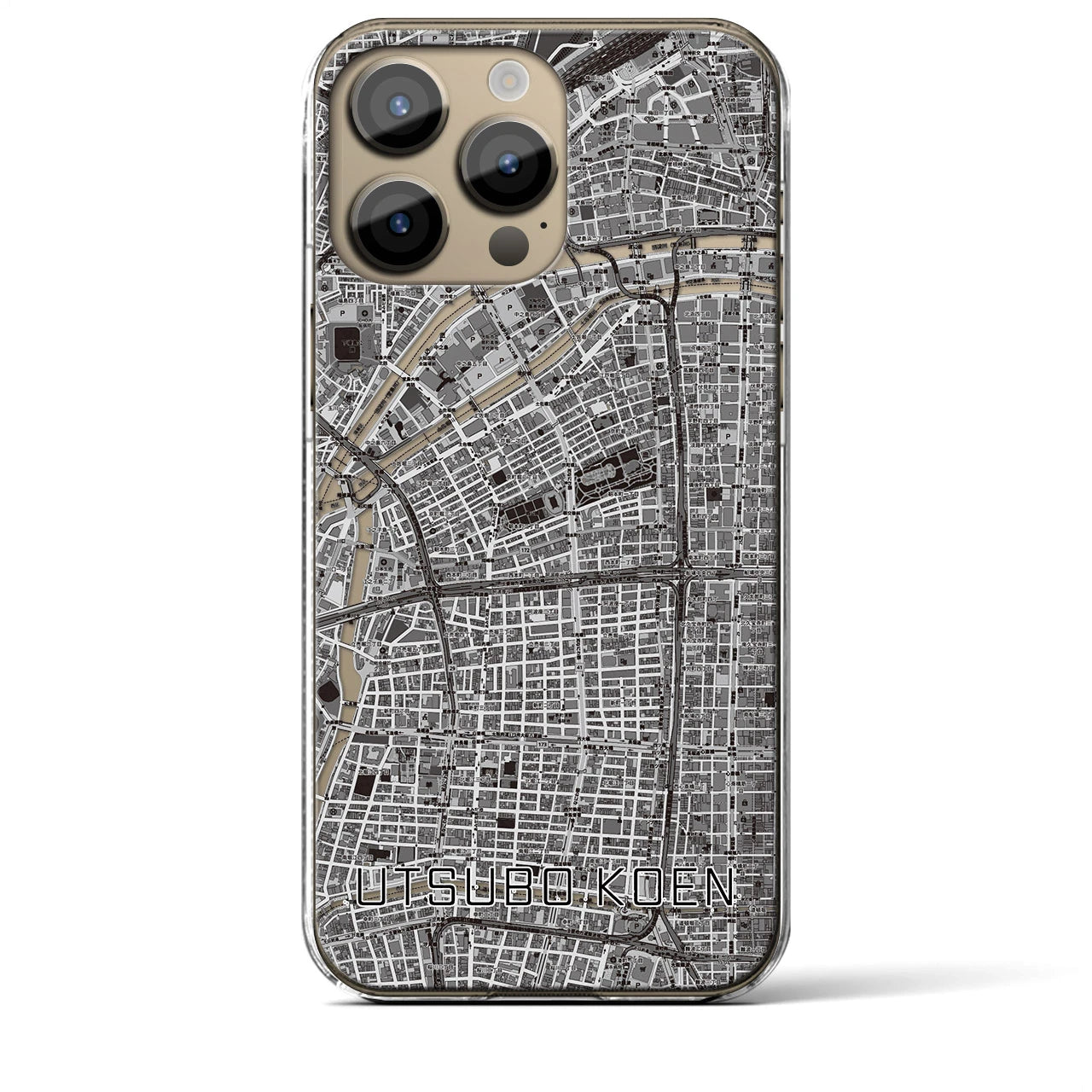 【靱公園】地図柄iPhoneケース（クリアタイプ・モノトーン）iPhone 14 Pro Max 用