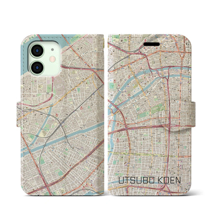 【靱公園（大阪府）】地図柄iPhoneケース（手帳タイプ）ナチュラル・iPhone 12 mini 用