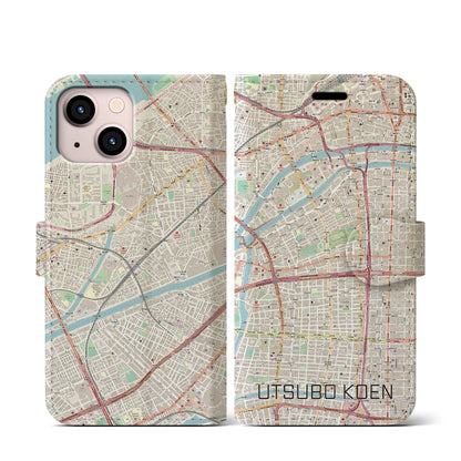 【靱公園（大阪府）】地図柄iPhoneケース（手帳タイプ）ナチュラル・iPhone 13 mini 用