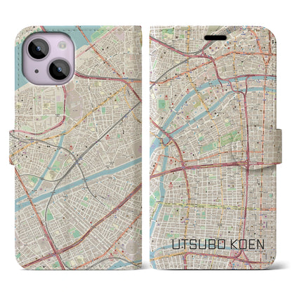 【靱公園（大阪府）】地図柄iPhoneケース（手帳タイプ）ナチュラル・iPhone 14 用