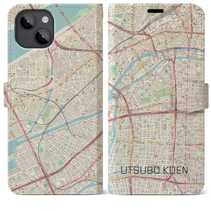 【靱公園（大阪府）】地図柄iPhoneケース（手帳タイプ）ナチュラル・iPhone 14 Plus 用