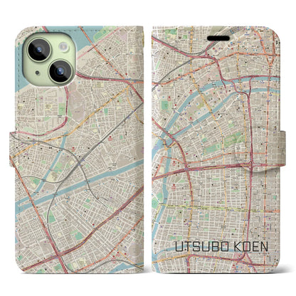 【靱公園（大阪府）】地図柄iPhoneケース（手帳タイプ）ナチュラル・iPhone 15 用