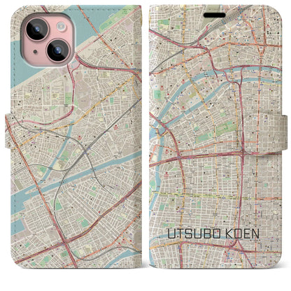 【靱公園（大阪府）】地図柄iPhoneケース（手帳タイプ）ナチュラル・iPhone 15 Plus 用