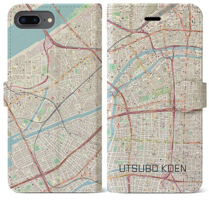 【靱公園（大阪府）】地図柄iPhoneケース（手帳タイプ）ナチュラル・iPhone 8Plus /7Plus / 6sPlus / 6Plus 用