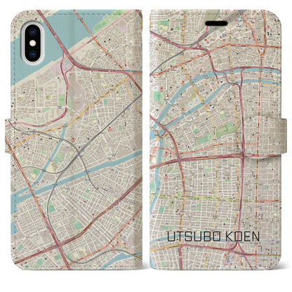 【靱公園（大阪府）】地図柄iPhoneケース（手帳タイプ）ナチュラル・iPhone XS Max 用