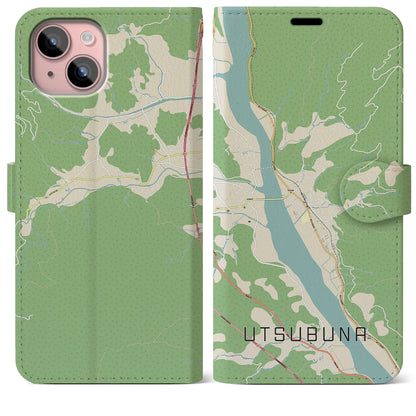 【内船（山梨県）】地図柄iPhoneケース（手帳タイプ）ナチュラル・iPhone 15 Plus 用
