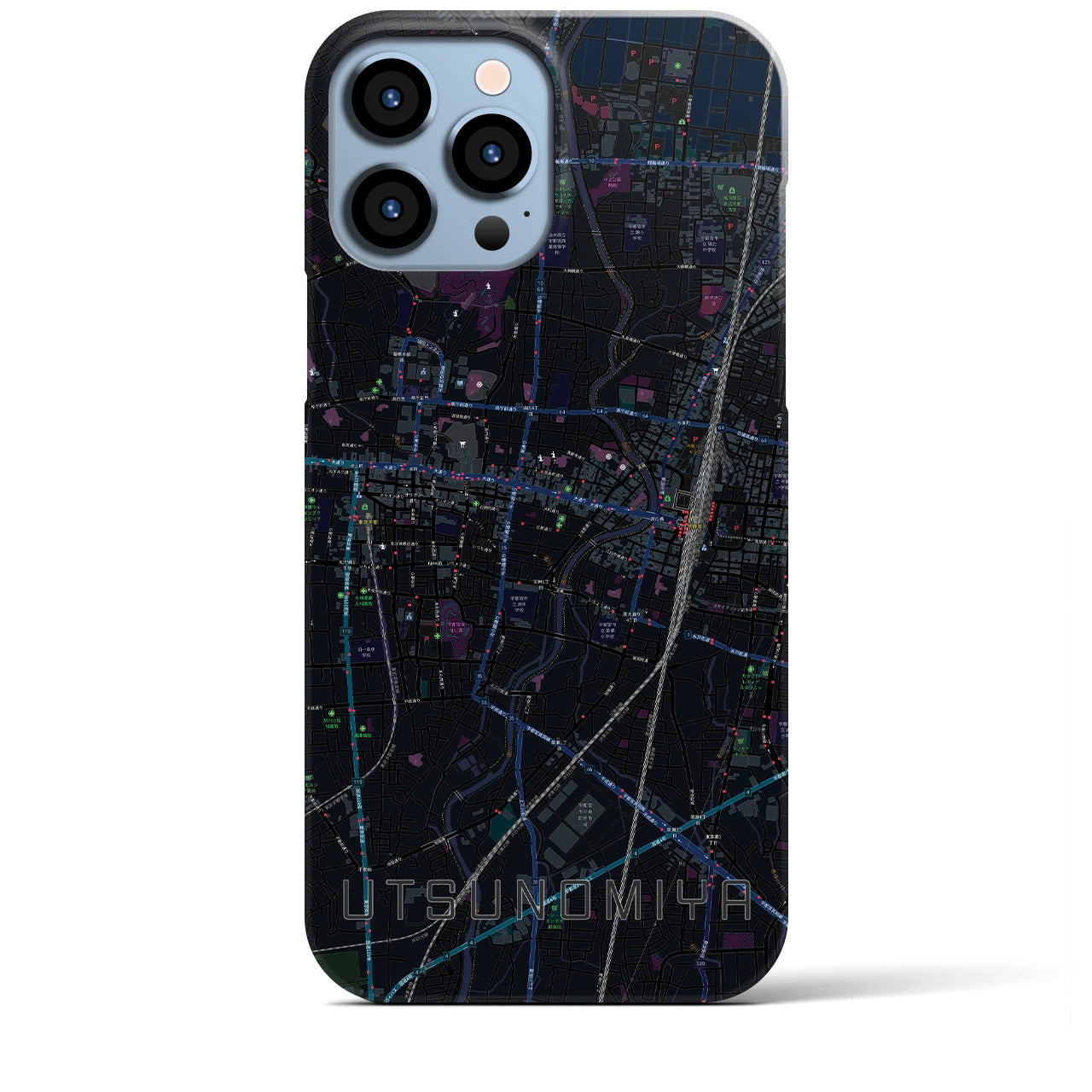 【宇都宮】地図柄iPhoneケース（バックカバータイプ・ブラック）iPhone 13 Pro Max 用
