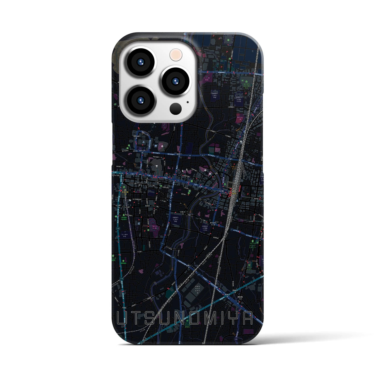 【宇都宮】地図柄iPhoneケース（バックカバータイプ・ブラック）iPhone 13 Pro 用