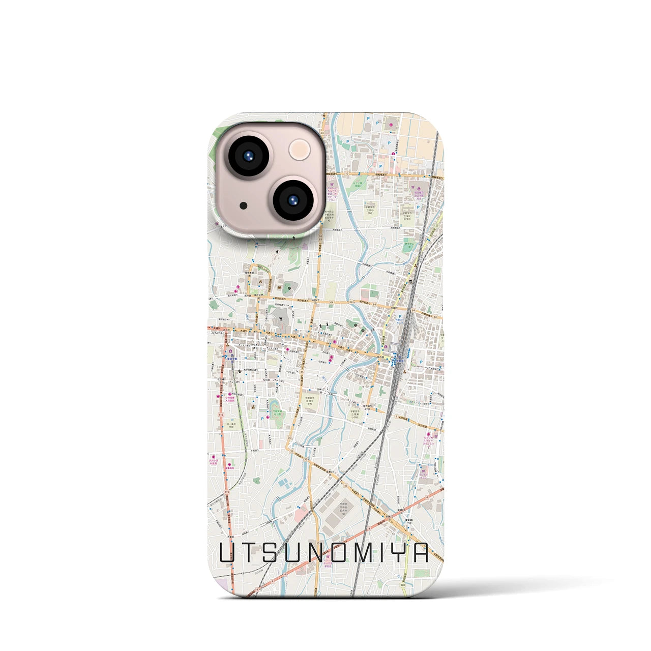 【宇都宮】地図柄iPhoneケース（バックカバータイプ・ナチュラル）iPhone 13 mini 用