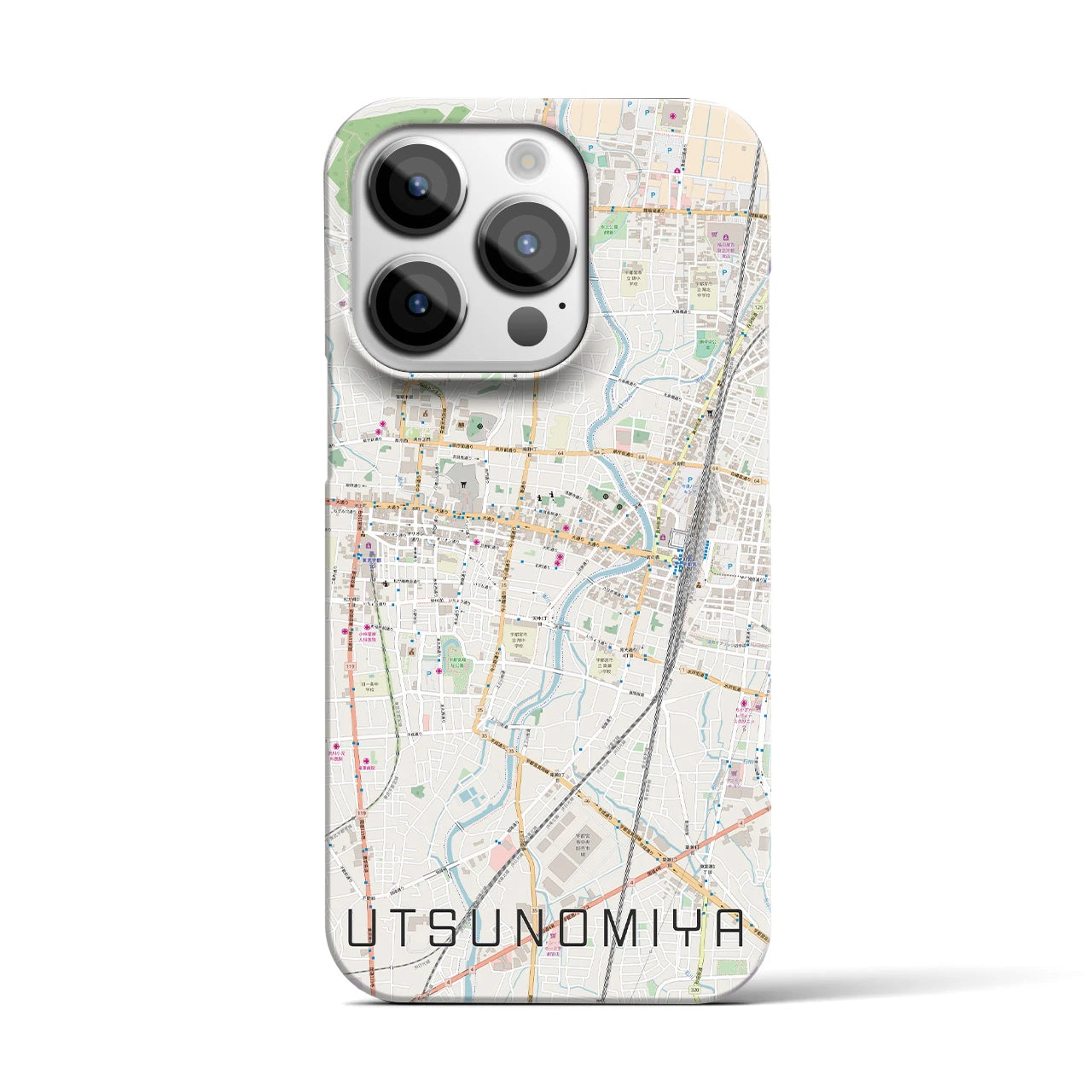 【宇都宮】地図柄iPhoneケース（バックカバータイプ・ナチュラル）iPhone 14 Pro 用