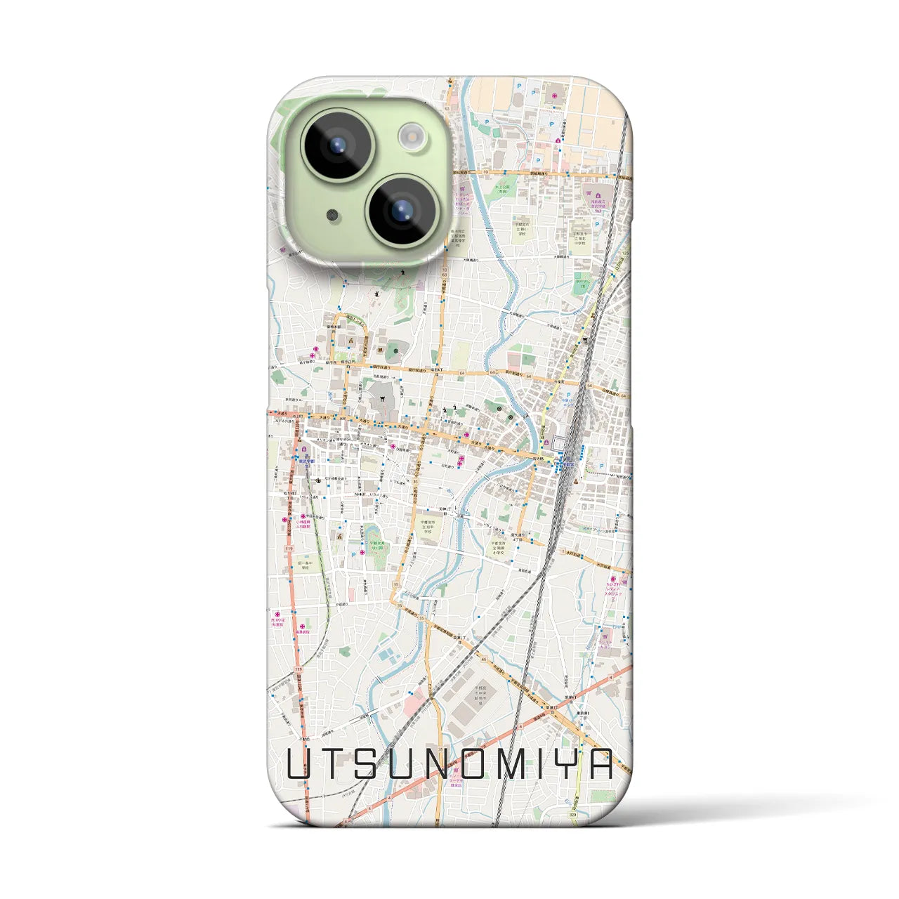 【宇都宮】地図柄iPhoneケース（バックカバータイプ・ナチュラル）iPhone 15 用