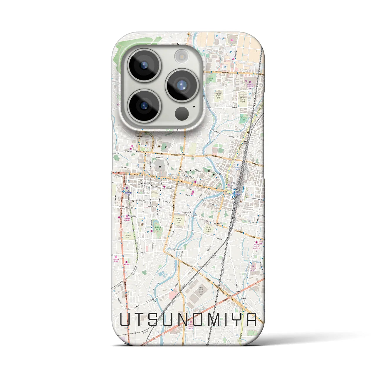 【宇都宮】地図柄iPhoneケース（バックカバータイプ・ナチュラル）iPhone 15 Pro 用