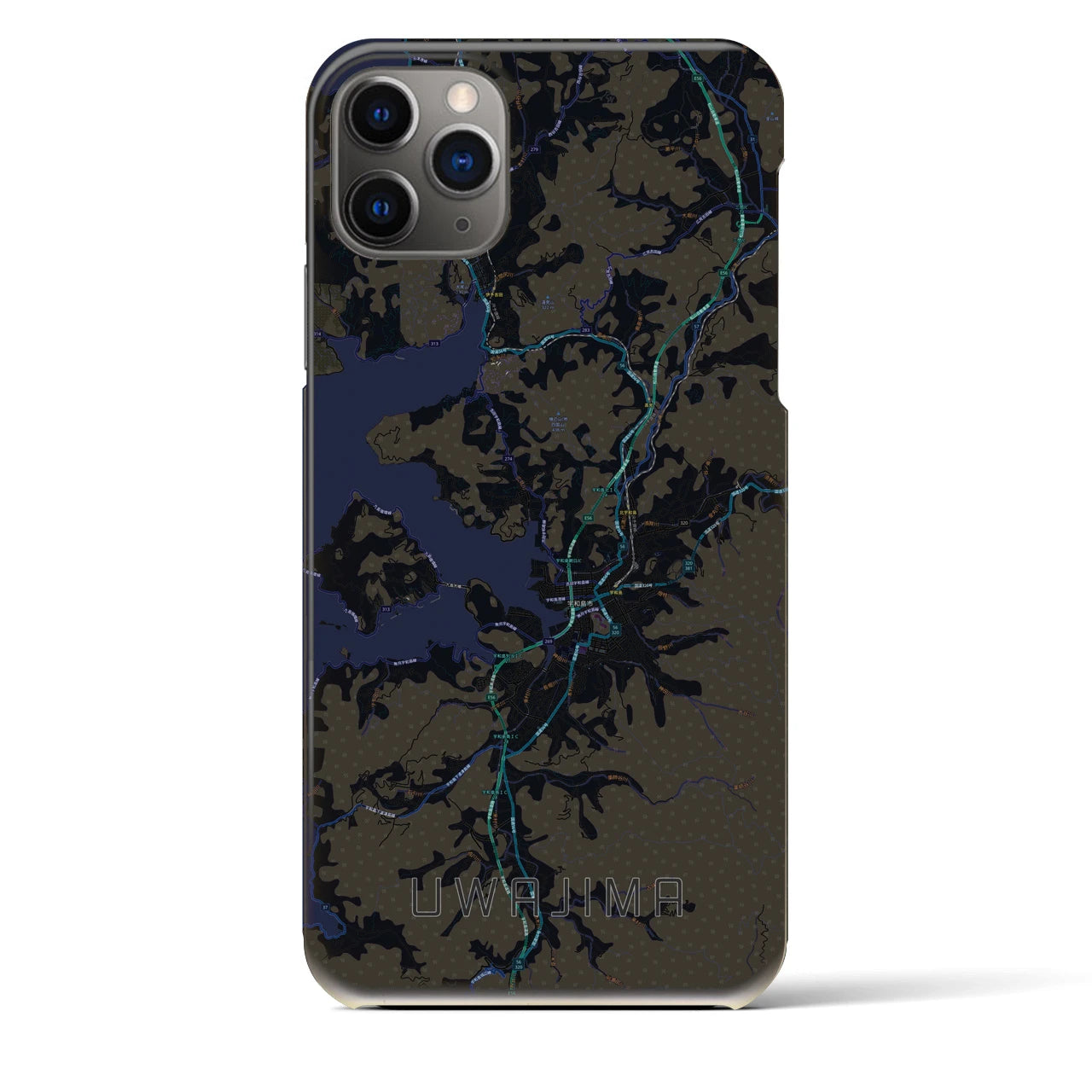 【宇和島】地図柄iPhoneケース（バックカバータイプ・ブラック）iPhone 11 Pro Max 用