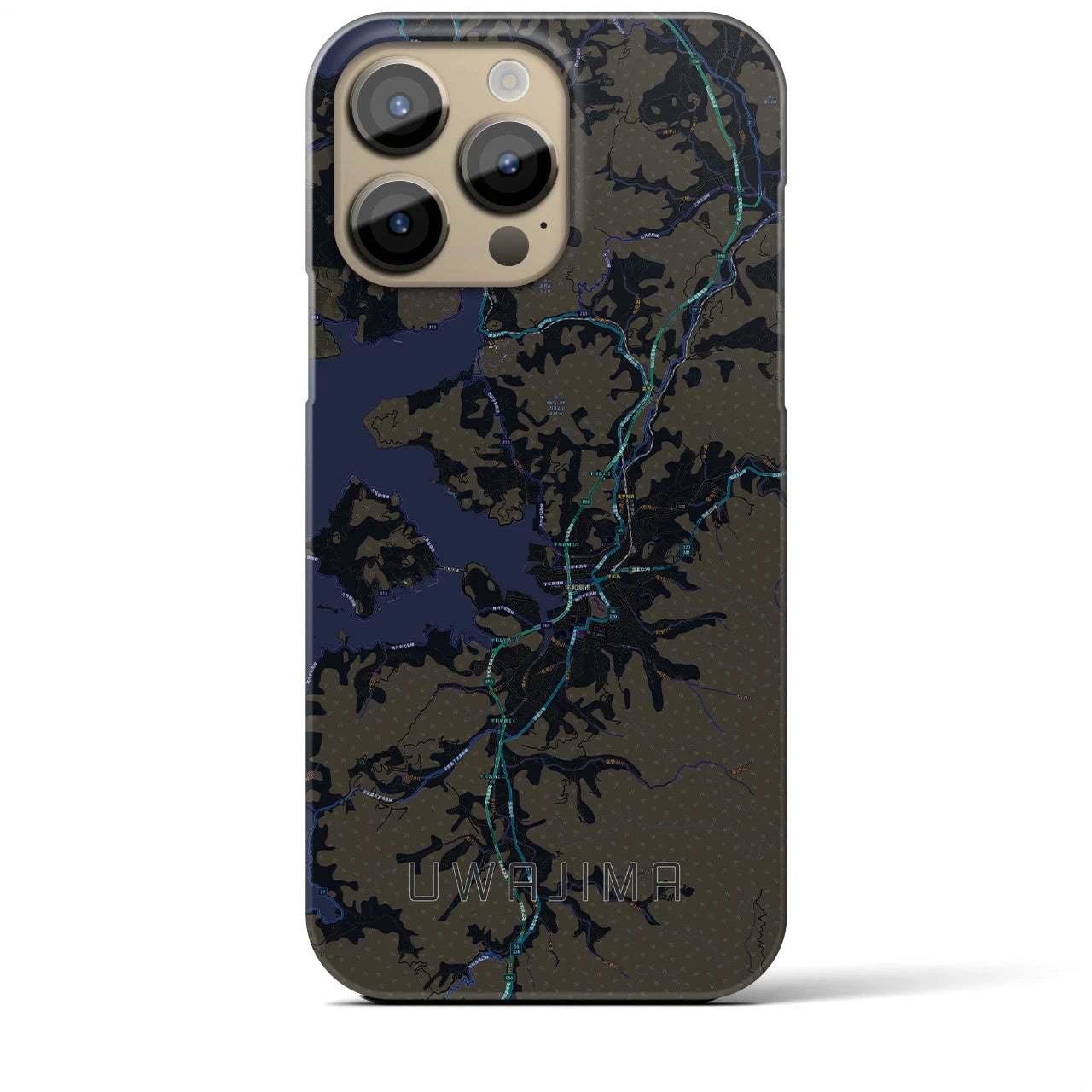 【宇和島】地図柄iPhoneケース（バックカバータイプ・ブラック）iPhone 14 Pro Max 用