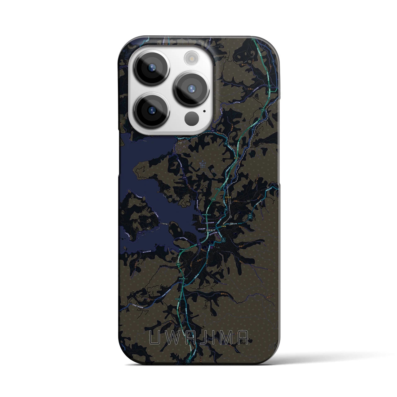 【宇和島】地図柄iPhoneケース（バックカバータイプ・ブラック）iPhone 14 Pro 用