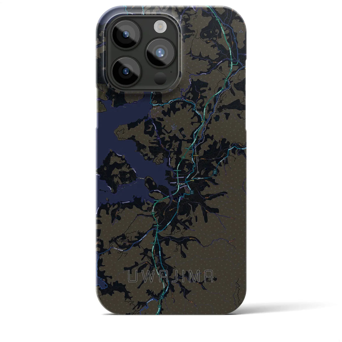 【宇和島】地図柄iPhoneケース（バックカバータイプ・ブラック）iPhone 15 Pro Max 用