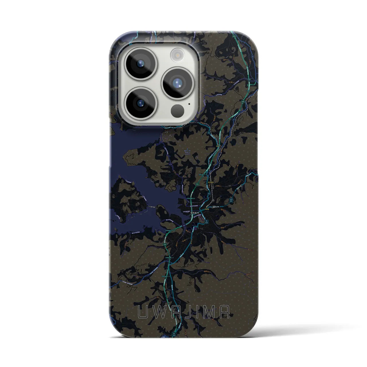 【宇和島】地図柄iPhoneケース（バックカバータイプ・ブラック）iPhone 15 Pro 用