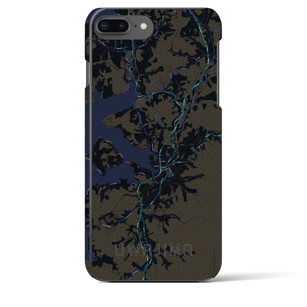 【宇和島】地図柄iPhoneケース（バックカバータイプ・ブラック）iPhone 8Plus /7Plus / 6sPlus / 6Plus 用