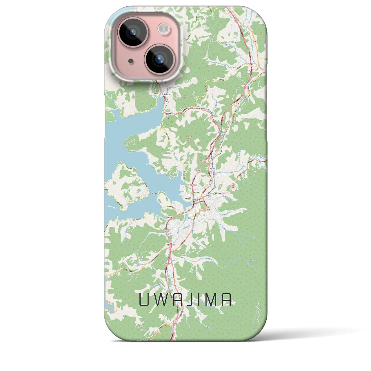 【宇和島】地図柄iPhoneケース（バックカバータイプ・ナチュラル）iPhone 15 Plus 用