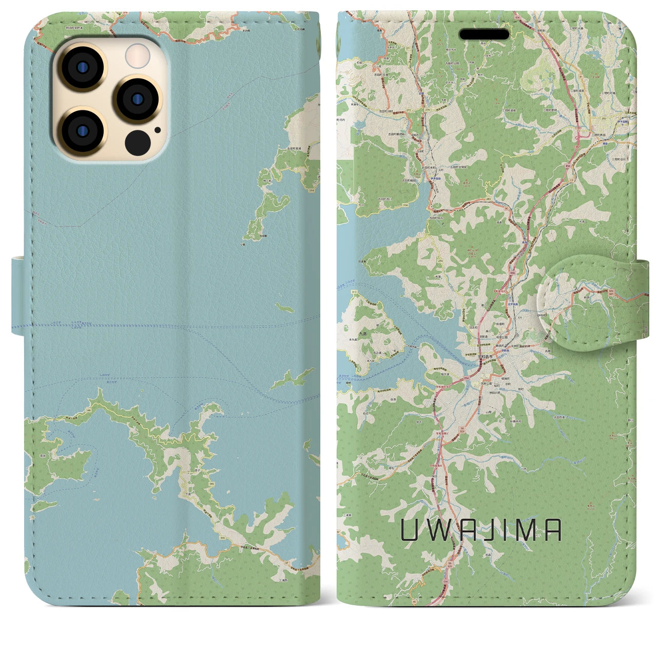 【宇和島】地図柄iPhoneケース（手帳両面タイプ・ナチュラル）iPhone 12 Pro Max 用