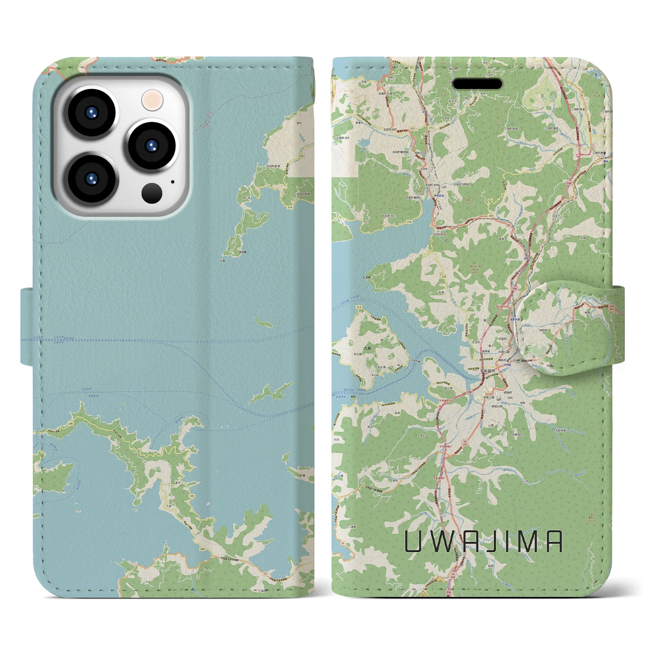 【宇和島】地図柄iPhoneケース（手帳両面タイプ・ナチュラル）iPhone 13 Pro 用
