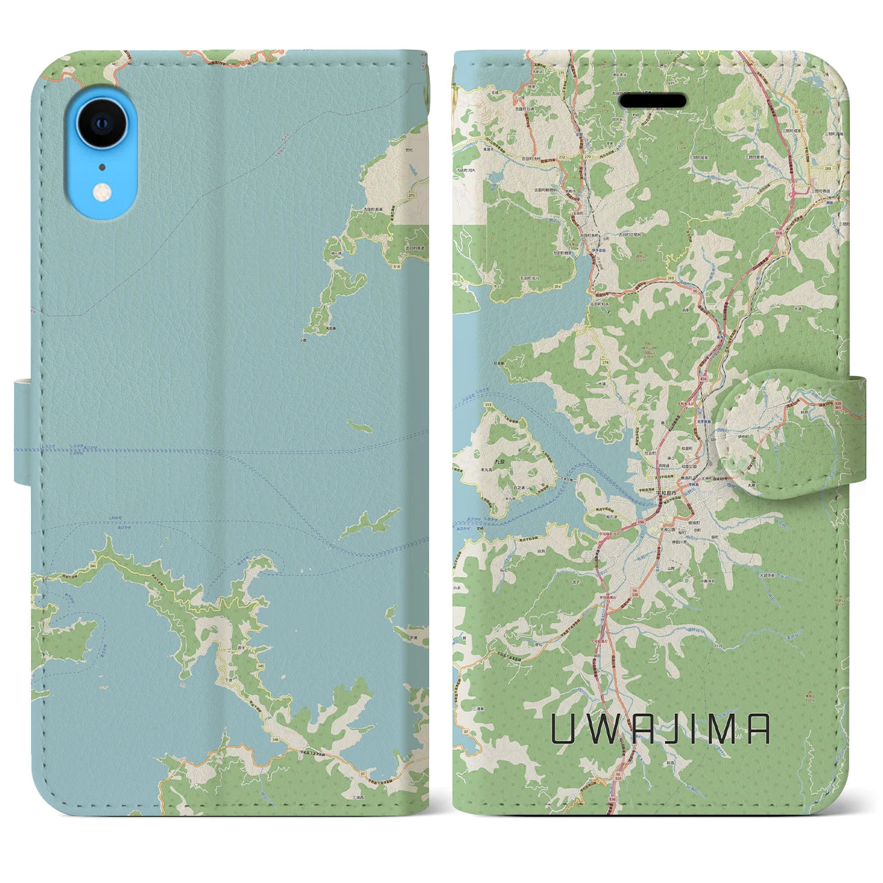 【宇和島】地図柄iPhoneケース（手帳両面タイプ・ナチュラル）iPhone XR 用